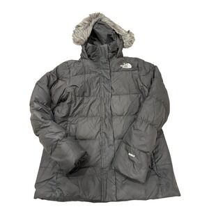 The North Face Womens 550 Fill Down Gotham Jacket Black Large Faux Fur Hood